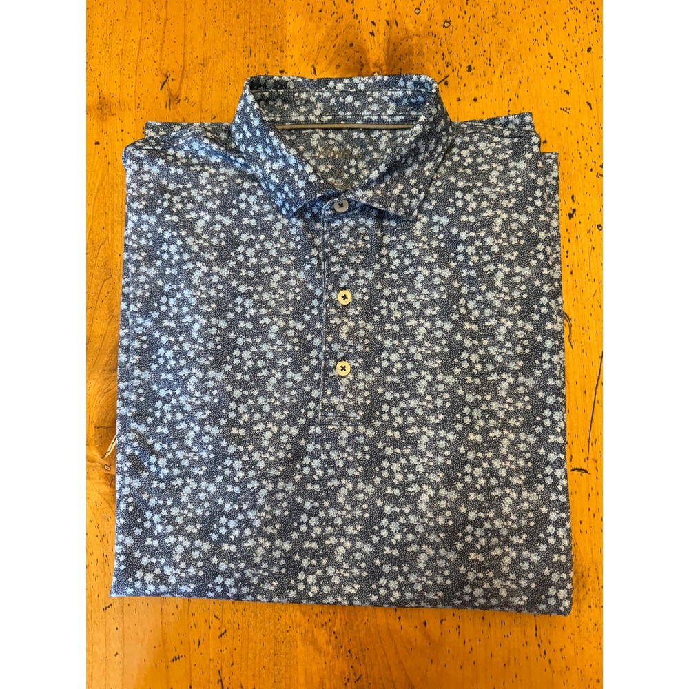 Johnnie-O Performance Polo Size M Blue All Over Floral Print Short Sleeve Golf